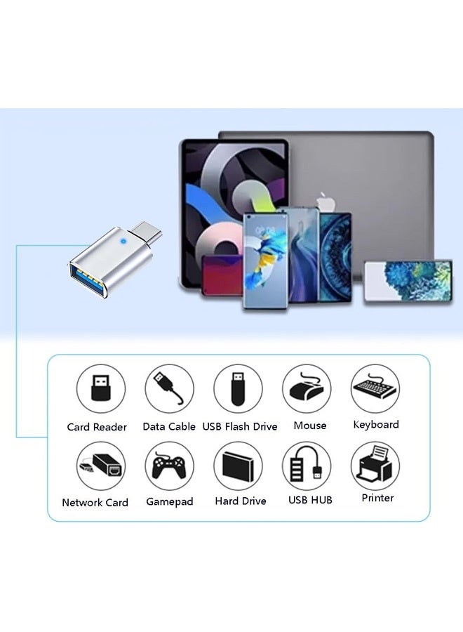 عبوة من 2 محول USB C ذكر إلى USB 3.0 أنثى، محول USB-C إلى USB-A للشحن ونقل البيانات بسرعة 5 جيجابت في الثانية وOTG - فضي - Image 2