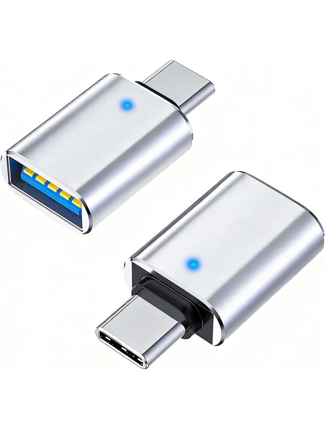 عبوة من 2 محول USB C ذكر إلى USB 3.0 أنثى، محول USB-C إلى USB-A للشحن ونقل البيانات بسرعة 5 جيجابت في الثانية وOTG - فضي - Image 1
