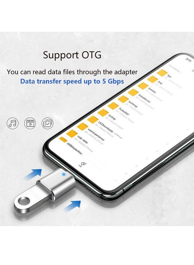 عبوة من 2 محول USB C ذكر إلى USB 3.0 أنثى، محول USB-C إلى USB-A للشحن ونقل البيانات بسرعة 5 جيجابت في الثانية وOTG - فضي - Image 4