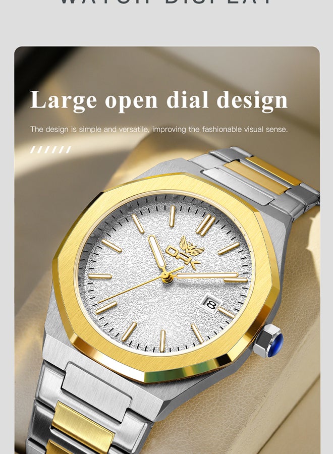 OPK Men's Octagonal Steel Band Men's Watch Form Calendar Luminous Quartz Watch 6046 - Image 3
