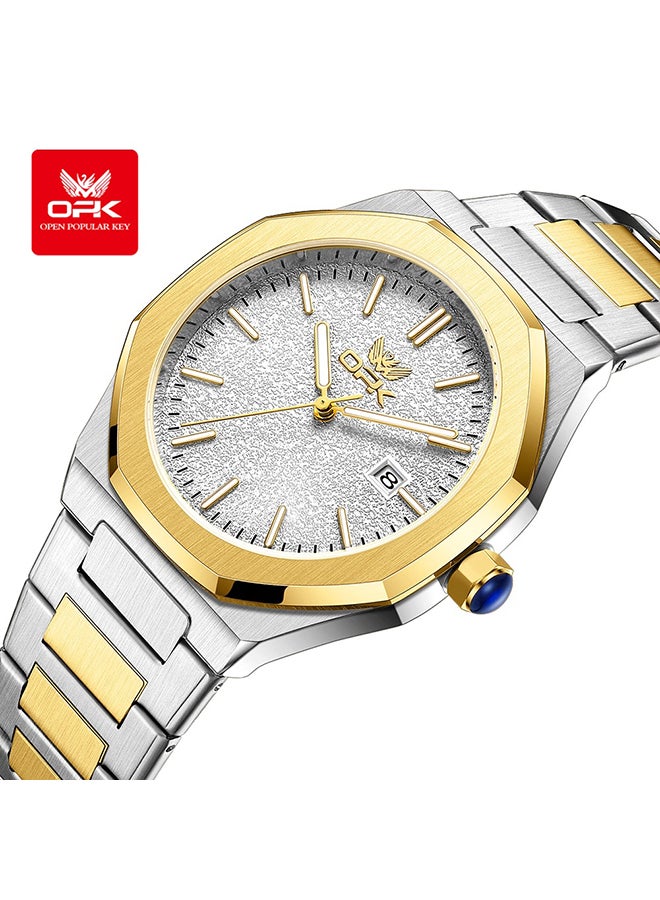 OPK Men's Octagonal Steel Band Men's Watch Form Calendar Luminous Quartz Watch 6046 - Image 1