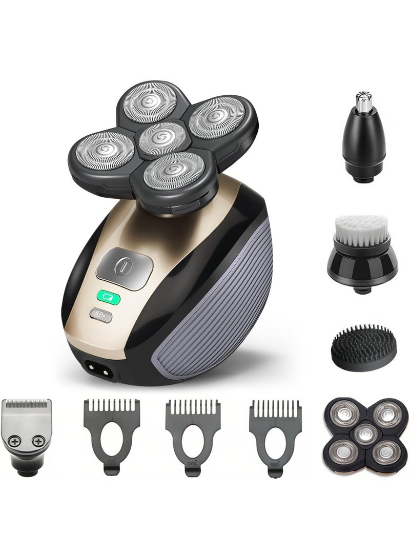 ماكينات قطع الرأس للرجال الأصلع، 5 في 1 شرار كهربائي مع بطارية قابلة لإعادة الشحن، كاسحة شعر، شماعة سفر محمولة، هدية فكرة للرجال (ذهبية) - Image 1
