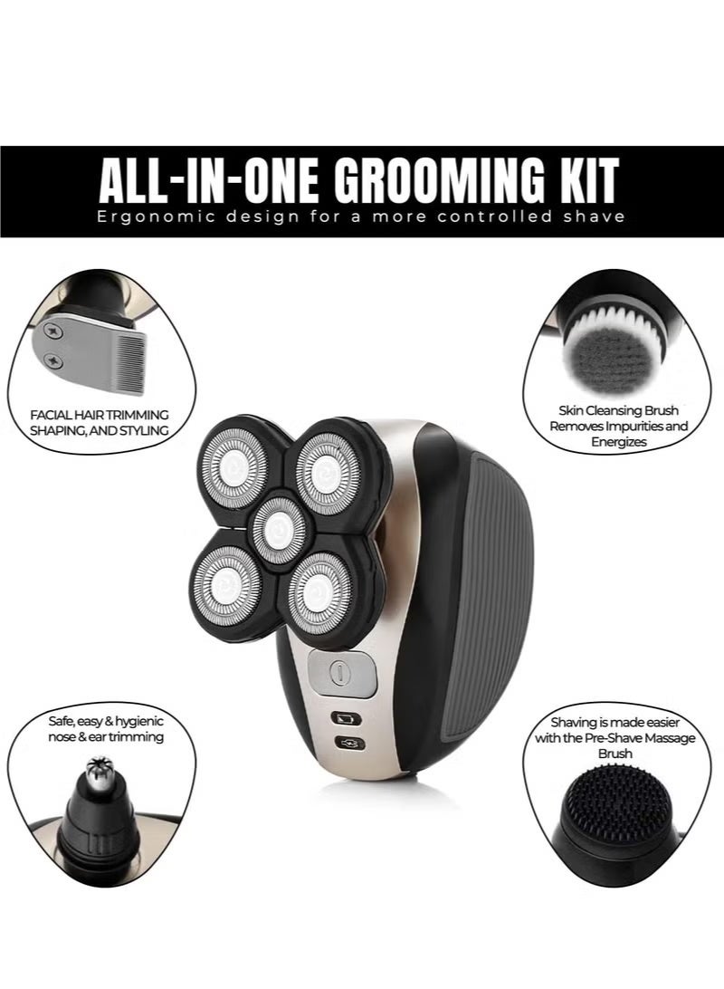 ماكينات قطع الرأس للرجال الأصلع، 5 في 1 شرار كهربائي مع بطارية قابلة لإعادة الشحن، كاسحة شعر، شماعة سفر محمولة، هدية فكرة للرجال (ذهبية) - Image 2