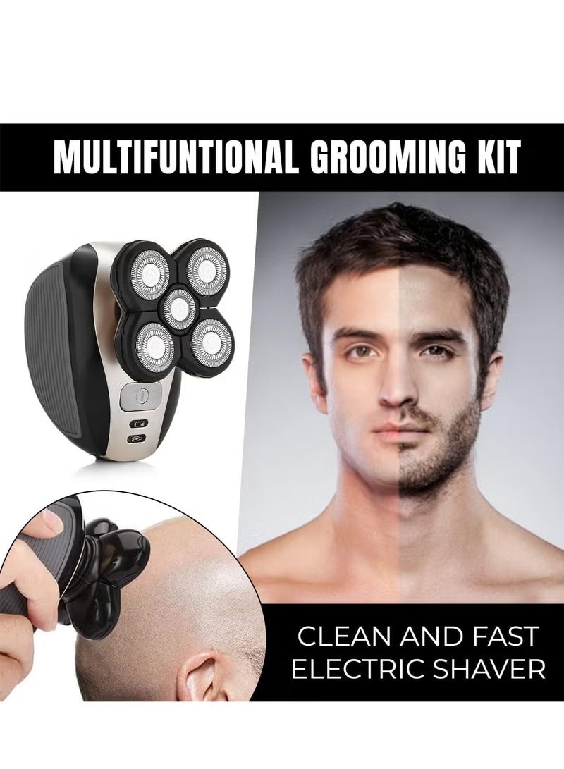 ماكينات قطع الرأس للرجال الأصلع، 5 في 1 شرار كهربائي مع بطارية قابلة لإعادة الشحن، كاسحة شعر، شماعة سفر محمولة، هدية فكرة للرجال (ذهبية) - Image 3