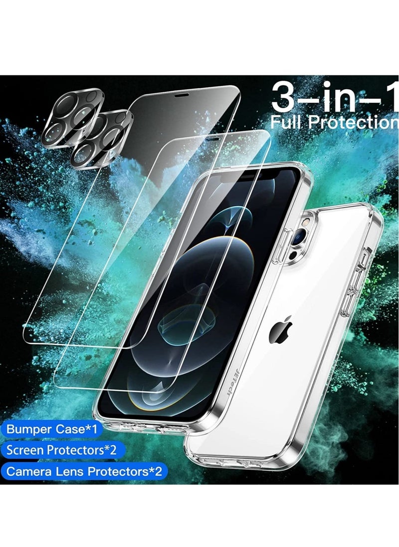 إيف [3 في 1] حافظة لهاتف iPhone 12 Pro Max مقاس 6.7 بوصة، مع واقي شاشة مكون من قطعتين وواقي عدسة الكاميرا غير أصفر مقاوم للصدمات غطاء هاتف تغطية كاملة طبقة زجاجية مقسى (شفاف) - Image 2