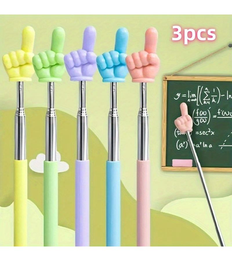 Assorted Retractable Finger Teacher Pens 3Pcs Durable Material for Classroom Whiteboard - Image 2