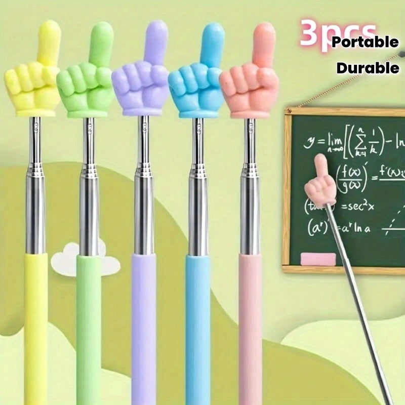Assorted Retractable Finger Teacher Pens 3Pcs Durable Material for Classroom Whiteboard - Image 1