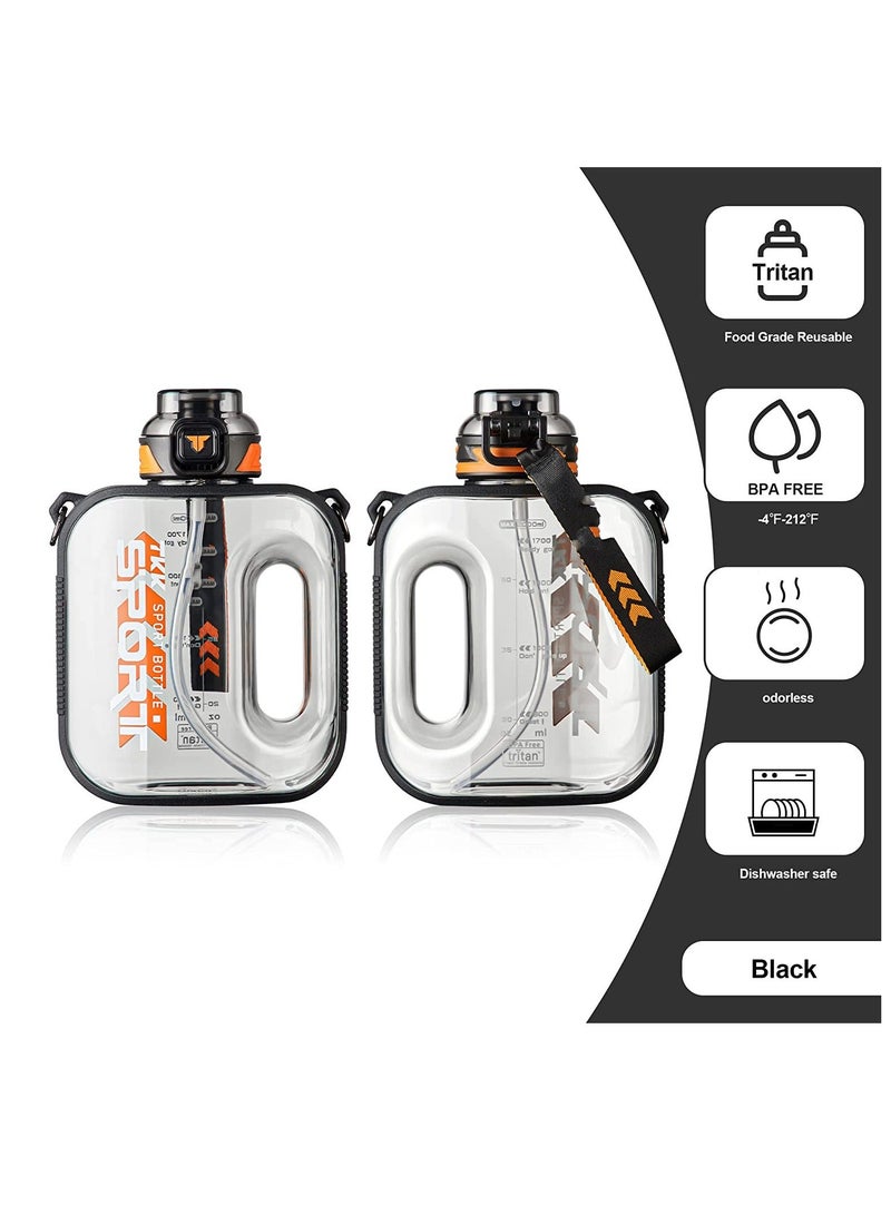 NIBEMINENT زجاجة ماء مع مقبض سعة نصف جالون كبيرة مع قشة للياقة البدنية وصالة الألعاب الرياضية والرياضات الخارجية مقاومة للتسرب خالية من BPA 67 أونصة - Image 2