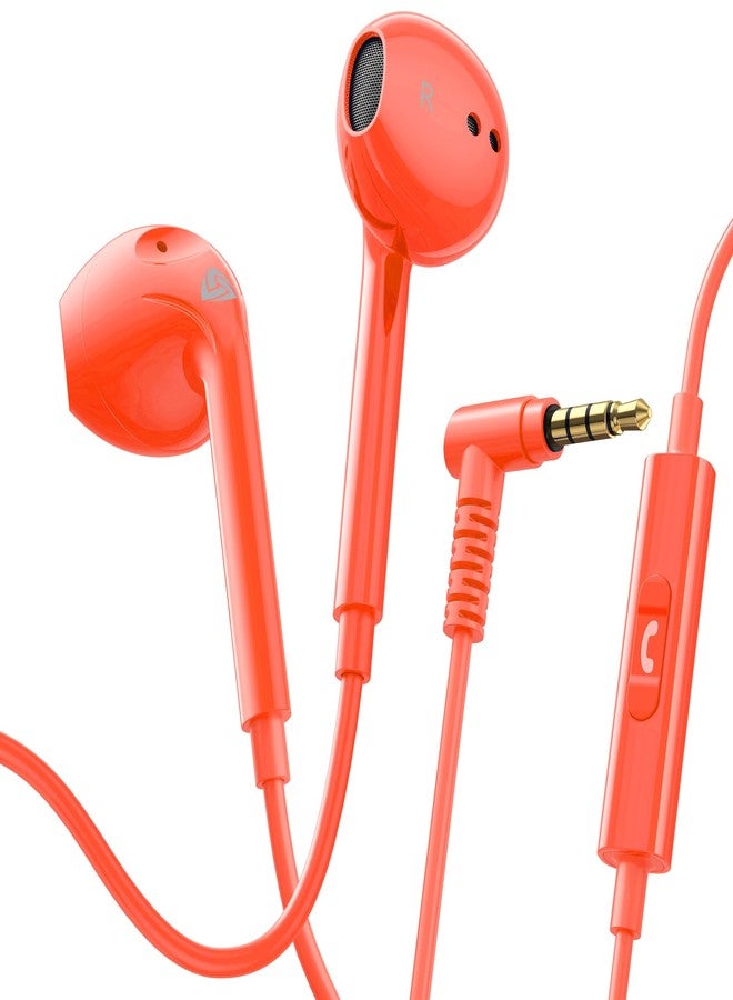 LUDOS Zenith Headphones, 2-Year Warranty, Wired In-Ear Earphones, Headphones with Microphone, Compatible with Samsung, Huawei, iPhone, MP3 Players and Tablets - Coral - Image 1