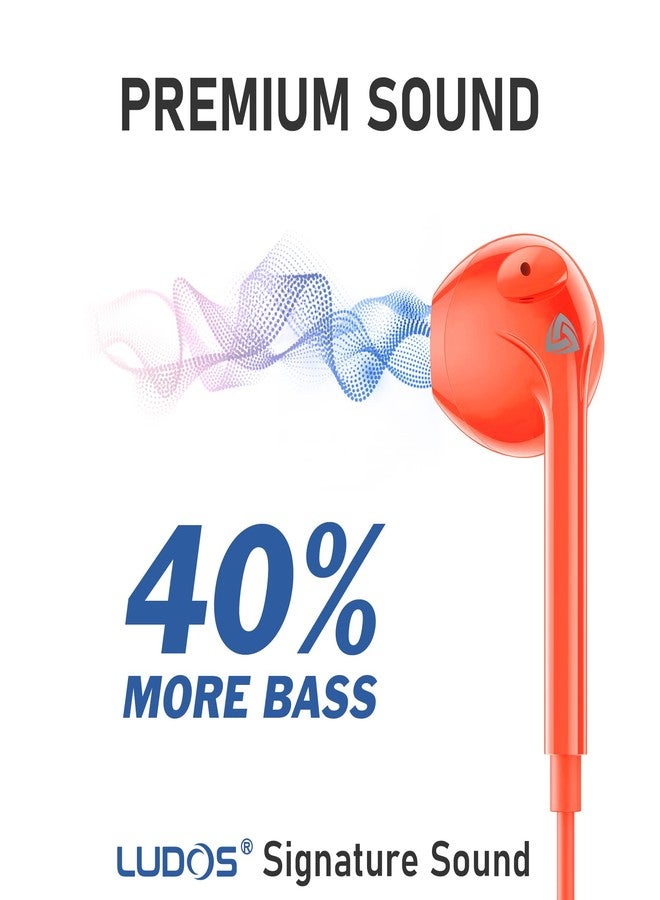 LUDOS Zenith Headphones, 2-Year Warranty, Wired In-Ear Earphones, Headphones with Microphone, Compatible with Samsung, Huawei, iPhone, MP3 Players and Tablets - Coral - Image 3