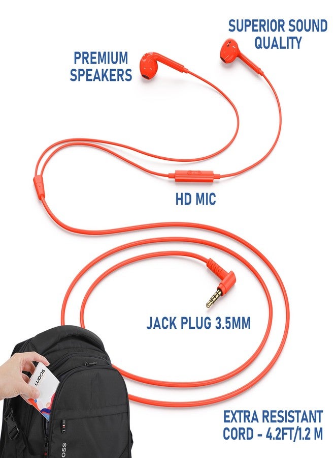 LUDOS Zenith Headphones, 2-Year Warranty, Wired In-Ear Earphones, Headphones with Microphone, Compatible with Samsung, Huawei, iPhone, MP3 Players and Tablets - Coral - Image 2