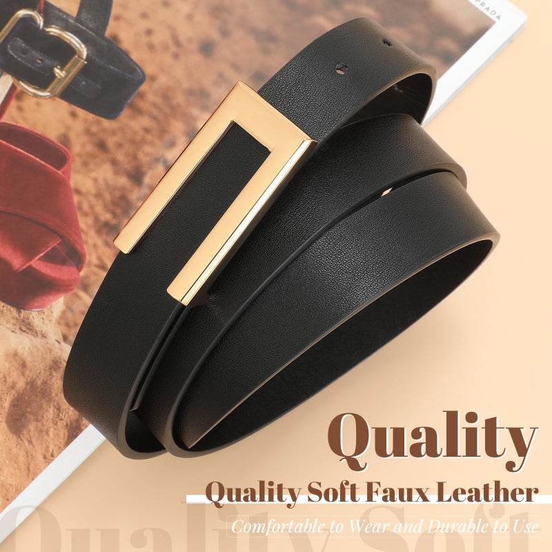 SANSTHS 2 Pack Skinny Leather Belts for Women, Ladies Thin Waist Belt for Dresses Jeans Pants with Gold Buckle, Black+Coffee, S - Image 5