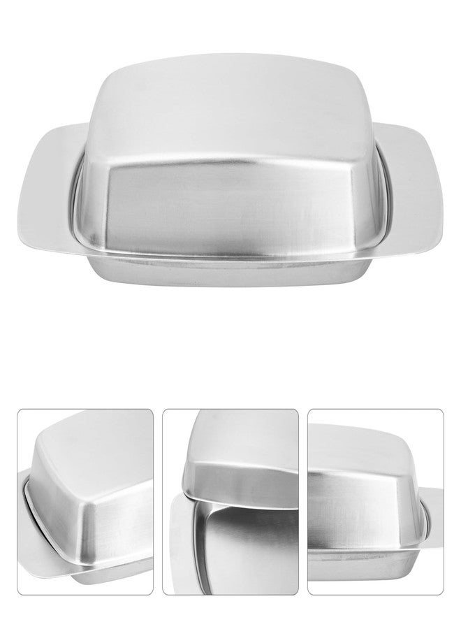 PACKOVE طبق زبدة من الفولاذ المقاوم للصدأ من باكوف مع غطاء، أبعاده 6.88 × 4.13 × 1.77 بوصة، علبة زبدة مغطاة، طبق جبن، وعاء تقديم أنيق للمطبخ - Image 2