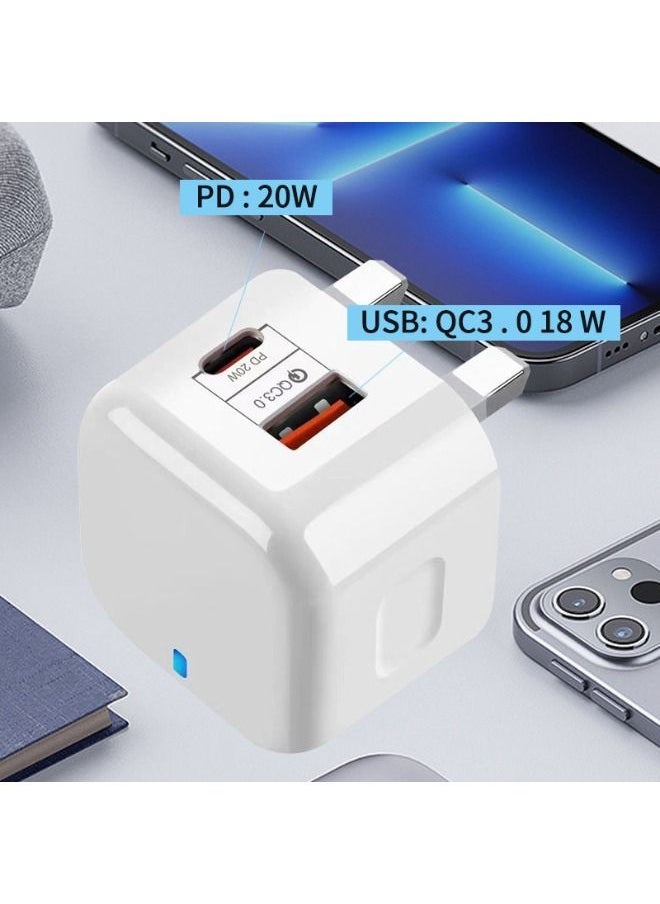 Generic - 20W USB C Fast Charger, Dual Port PD Power Delivery Fast Type C Charging Block Plug Adapter for iPhone 14/13/12/11 /Pro Max, XS/XR/X, iPad Pro, AirPods Pro, Samsung Galaxy and More(White) - Image 1