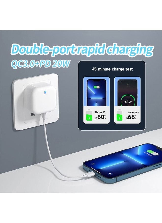 Generic - 20W USB C Fast Charger, Dual Port PD Power Delivery Fast Type C Charging Block Plug Adapter for iPhone 14/13/12/11 /Pro Max, XS/XR/X, iPad Pro, AirPods Pro, Samsung Galaxy and More(White) - Image 1