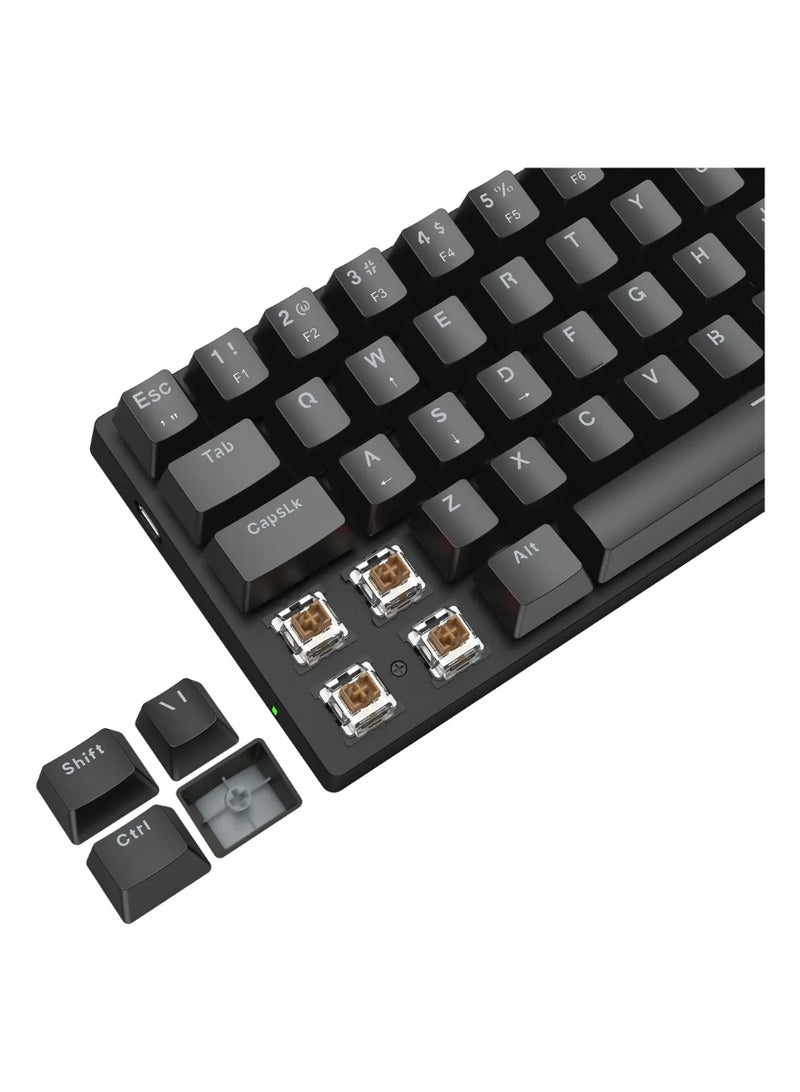 تي-داجر لوحة مفاتيح الألعاب الميكانيكية Arena TGK321، 60%، 61 مفتاحًا بمفاتيح بنية وإضاءة خلفية RGB بألوان قوس قزح، لوحة مفاتيح سلكية صغيرة الحجم بمنفذ USB من النوع C، أغطية مفاتيح مزدوجة الطبقة، تصميم مفاتيح عائمة، متانة تصل إلى 50 مليون ضغطة، لون أسود - Image 3