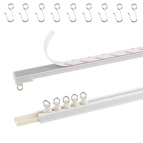 TYRON TYRON TYRON Adhesive Curtain Track Ceiling or Wall Mount32 27 FT Ceiling Track Room Divider Self Adhesive Curtains Rod No Drill Screws or Tools Curtain Hangers No Damage - Image 1