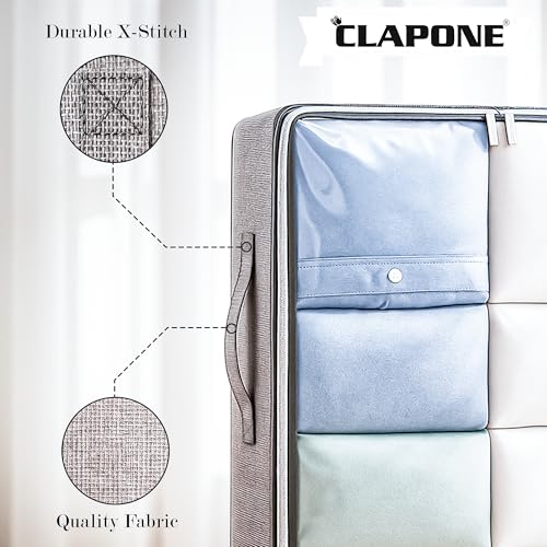 CLAPONE 2 Pack 90 L Underbed Storage Bag for Clothes Foldable Underbed Storage Bags Clothing Storage Organiser with Zipper Strong Handle Multipurpose Under Bed Storage for Paper, Blankets (Grey) - Image 5