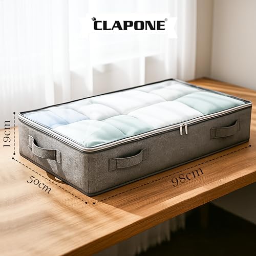 CLAPONE 2 Pack 90 L Underbed Storage Bag for Clothes Foldable Underbed Storage Bags Clothing Storage Organiser with Zipper Strong Handle Multipurpose Under Bed Storage for Paper, Blankets (Grey) - Image 2