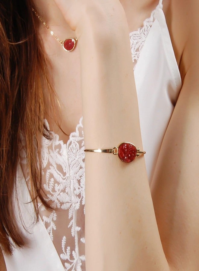 هامبل شيك نيويورك أساور حمراء للنساء - أساور مطلية بالذهب الأحمر للنساء، سوار من العقيق الصناعي، سوار بسيط لامع من حجر الدروزي الصناعي، مجوهرات أنيقة قابلة للتكديس على الطراز البوهيمي. - Image 2