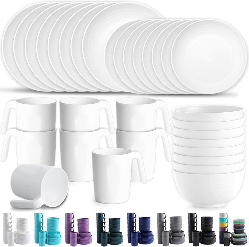 Kyraton Plastic Dinnerware Sets of 32 Pieces, Unbreakable And Reusable Light Weight Plates Mugs Bowls Dishes Easy to Carry And Clean Microwave Safe BPA Free Dishwasher Safe Service For 8 - Image 1