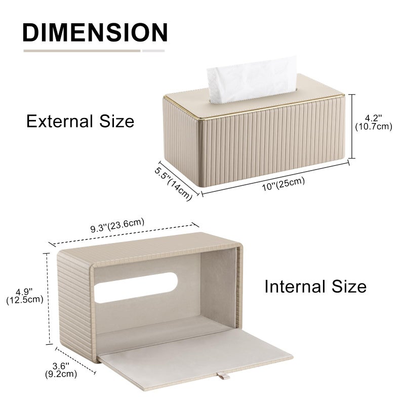 KINGFOM Rectangular Tissue Box Cover, PU Leather Tissue Box Holder with Magnetic Bottom, Napkin & Facial Tissue Holder Dispenser Decorative Box Cover for 120-count (3-Ply) 160-count (2-Ply) Beige - Image 3
