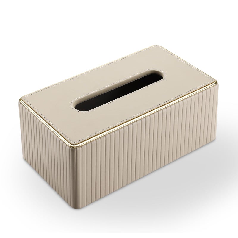 KINGFOM Rectangular Tissue Box Cover, PU Leather Tissue Box Holder with Magnetic Bottom, Napkin & Facial Tissue Holder Dispenser Decorative Box Cover for 120-count (3-Ply) 160-count (2-Ply) Beige - Image 2