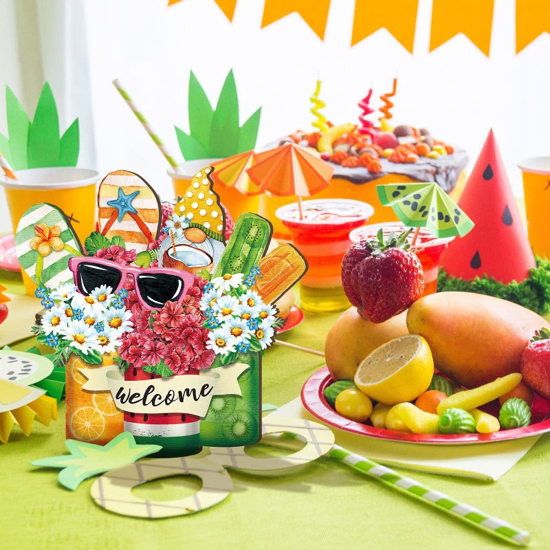 شلوي ترحيب علامة باب الصيف Summer Sclippers Wooden Farmhouse Home Sign Flowers Sign Sign - Image 3