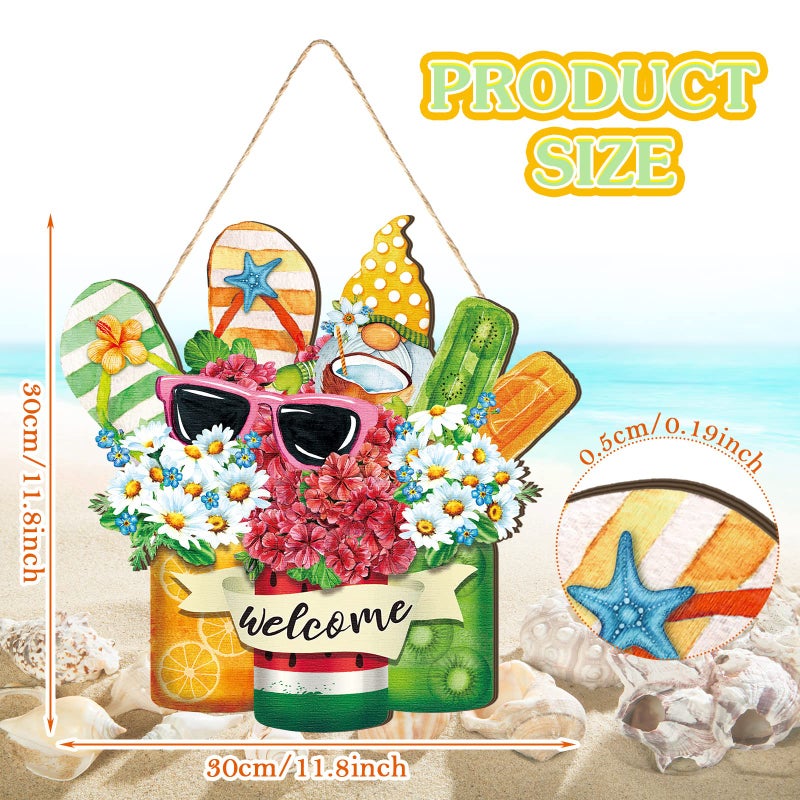 شلوي ترحيب علامة باب الصيف Summer Sclippers Wooden Farmhouse Home Sign Flowers Sign Sign - Image 1