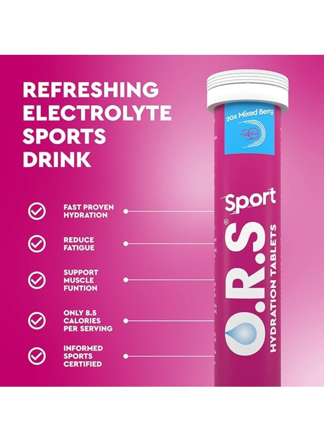 O.R.S Sport Hydration Tablets with Electrolytes, Vegan, Gluten & Lactose Free Formula – Soluble Oral Rehydration Tablets with Natural Mixed Berry Flavour, Low Calorie, Adult & Children, 20 Tablets Pack of 2 - Image 4