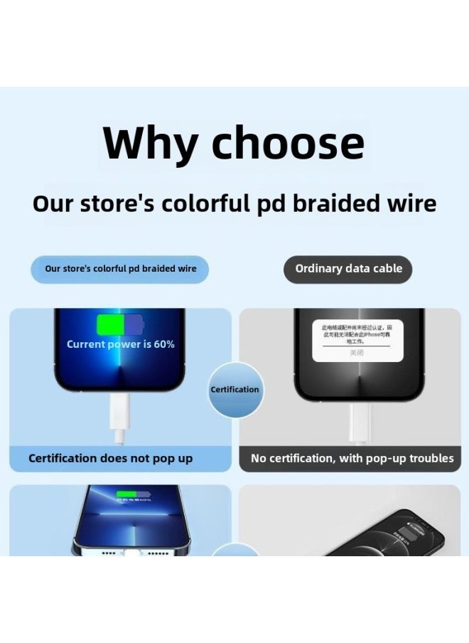 Generic For iphone Braided Pd Fast Charging Line For Apple 5-14 Series Charging Line Typec Charging Line 27W Data Line-Colour:No Net Tail【 1m 】-Model:Braided Type-c Fast Charging For Apple Pd [girl Pink]  - Image 3