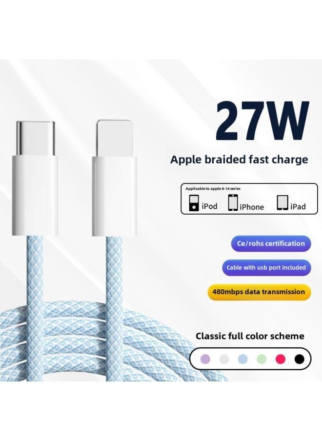 Generic For iphone Braided Pd Fast Charging Line For Apple 5-14 Series Charging Line Typec Charging Line 27W Data Line-Colour:No Net Tail【 1m 】-Model:Braided Type-c Fast Charging For Apple Pd [girl Pink]  - Image 2