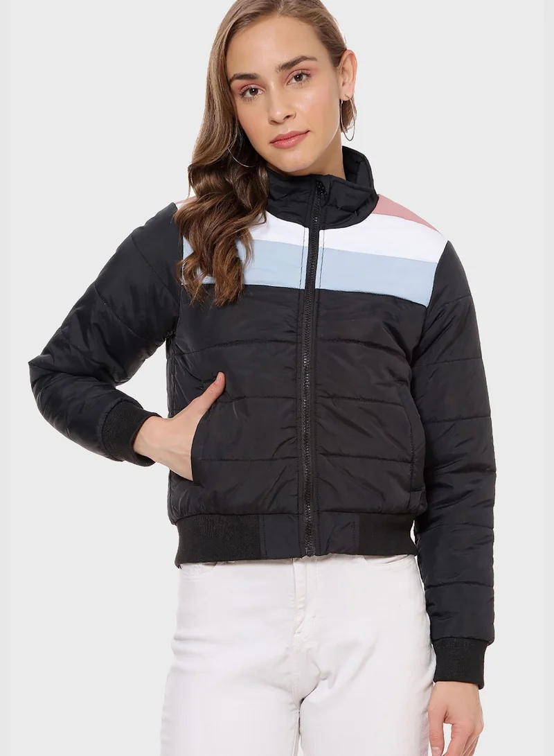 Campus Sutra High Neck Quilted Jacket