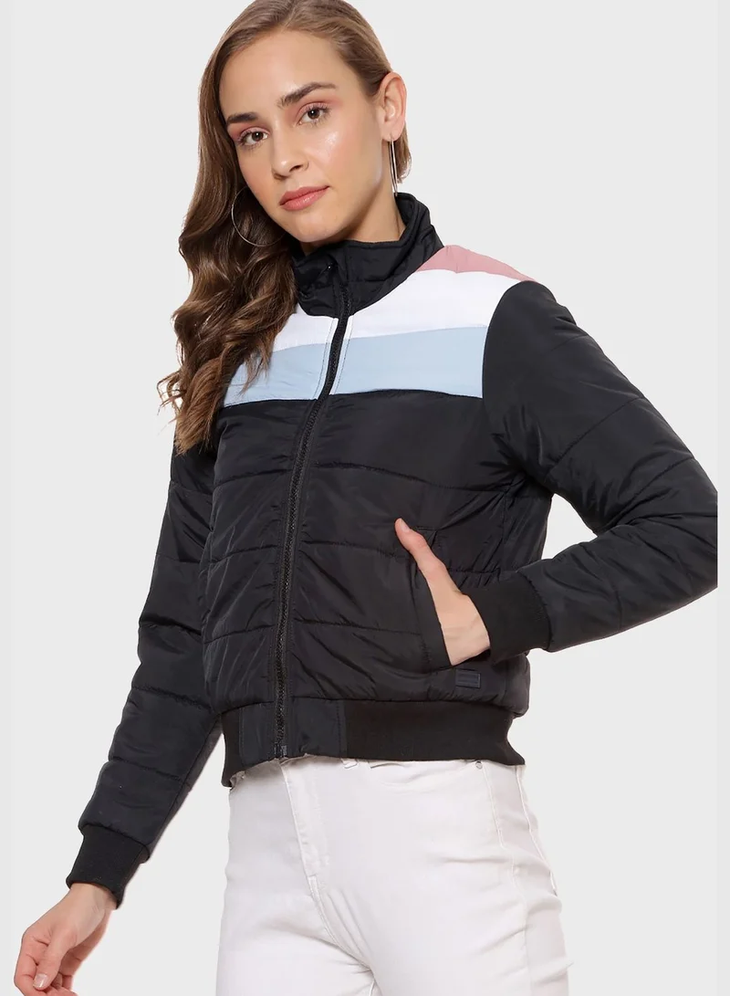 Campus Sutra High Neck Quilted Jacket
