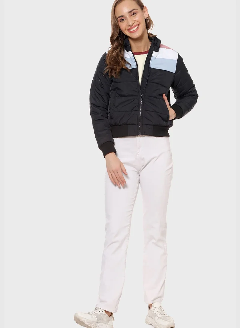 Campus Sutra High Neck Quilted Jacket