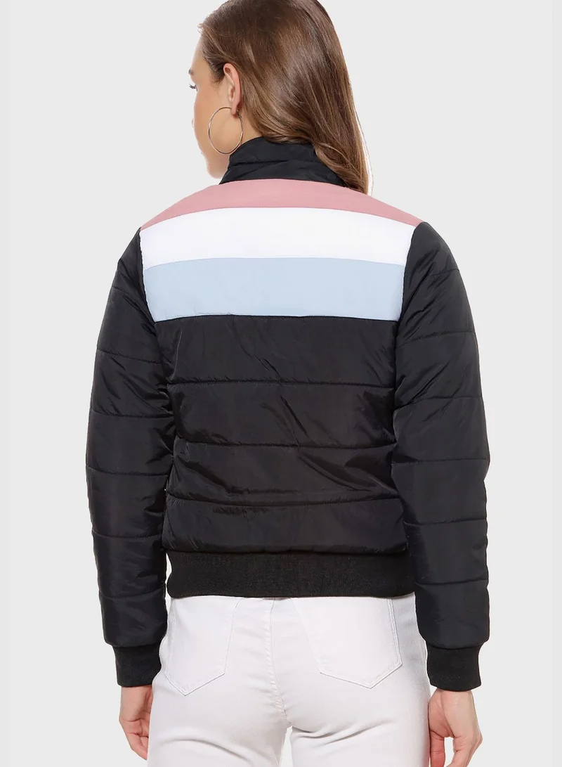 Campus Sutra High Neck Quilted Jacket