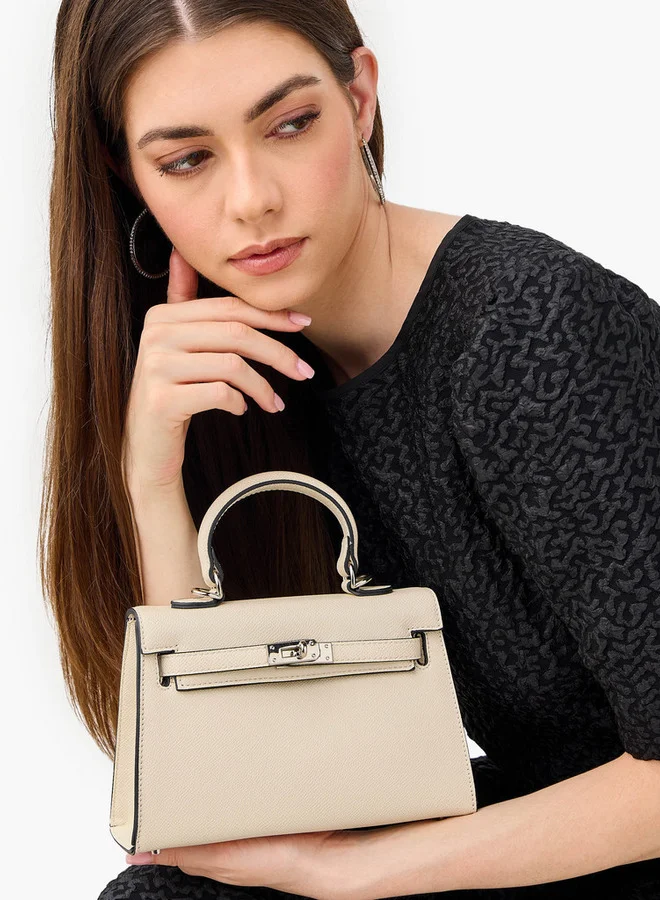 Celeste Solid Satchel Bag with Detachable Strap and Twist Lock Closure
