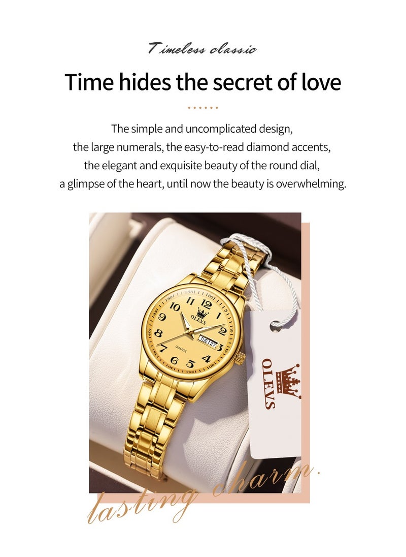 OLEVS - Watches for Women Stainless Steel Quartz Analog Water Resistant Watch Gold 5567 - Image 1