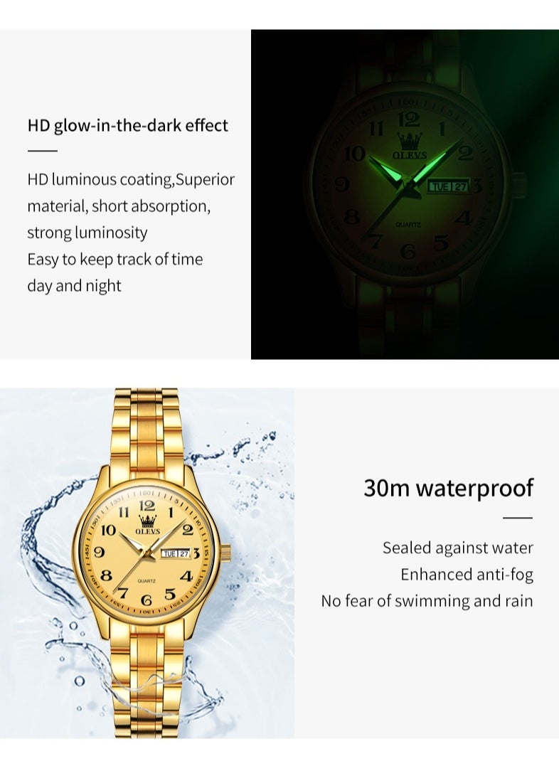 OLEVS - Watches for Women Stainless Steel Quartz Analog Water Resistant Watch Gold 5567 - Image 1