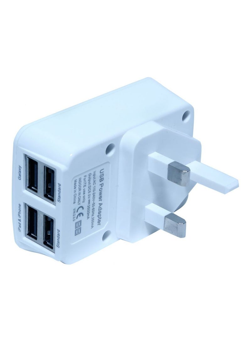 NIBEMINENT 4-Port USB to Mains AC Wall Charger Adapter Plug White  - Image 1