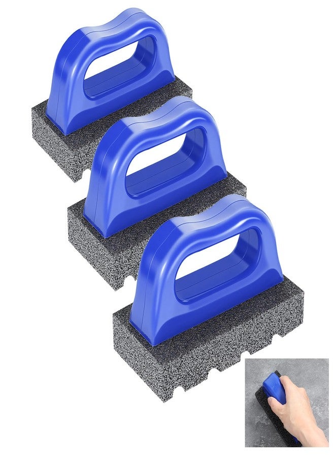 Tobeelec 3 Pcs Rub Brick with Handle, Fluted 20-Grit Carbofrax Surface Concrete Tools Masonry Tools Smoothing Cleaning Removing Marks Tool (Blue) - Image 1