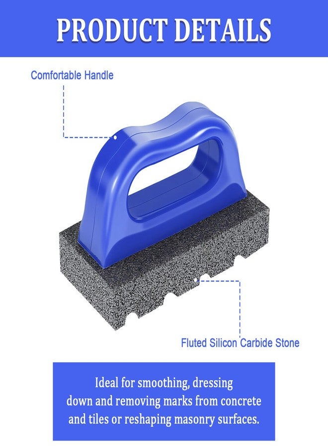 Tobeelec 3 Pcs Rub Brick with Handle, Fluted 20-Grit Carbofrax Surface Concrete Tools Masonry Tools Smoothing Cleaning Removing Marks Tool (Blue) - Image 4