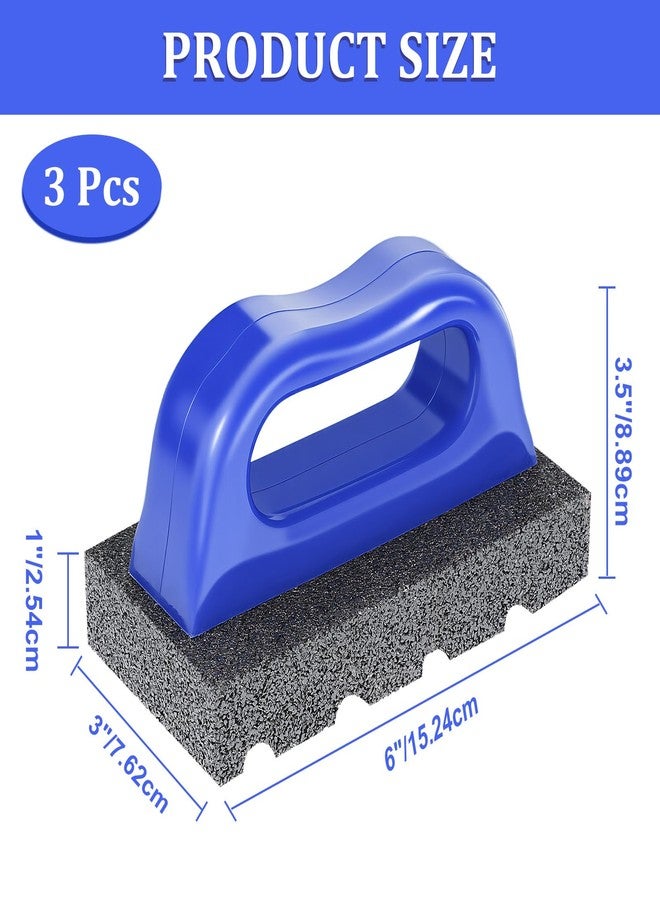Tobeelec 3 Pcs Rub Brick with Handle, Fluted 20-Grit Carbofrax Surface Concrete Tools Masonry Tools Smoothing Cleaning Removing Marks Tool (Blue) - Image 3