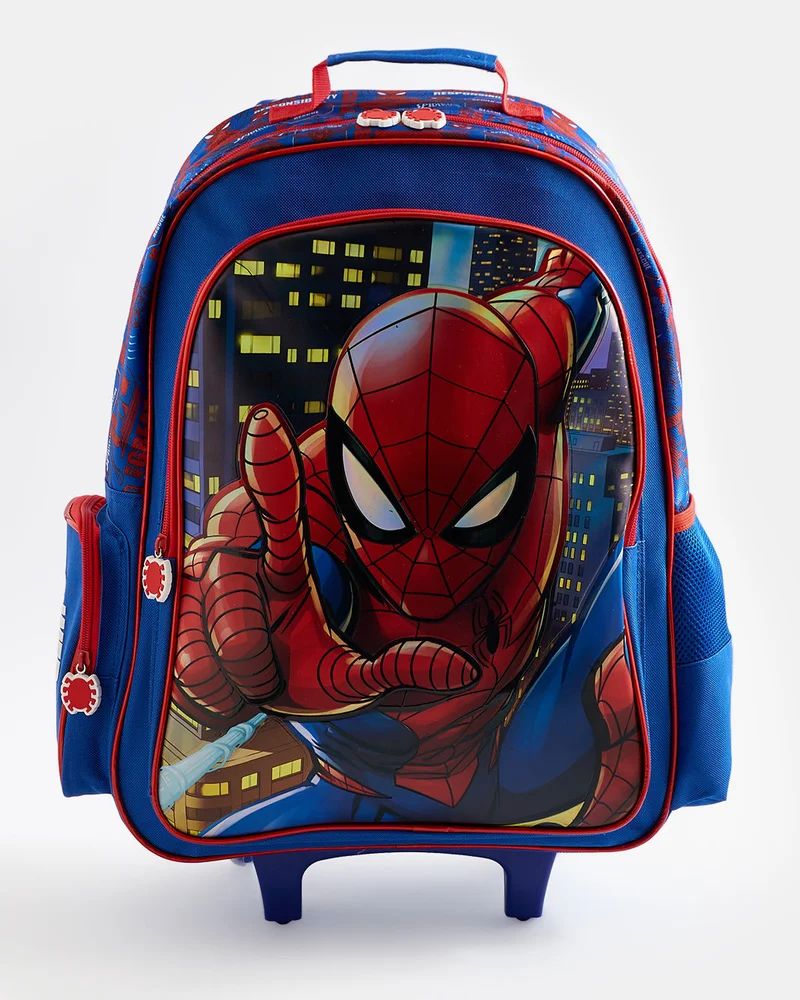 Redtag Kids Red And Blue Spider-Man Trolley Bag (18 Inch)