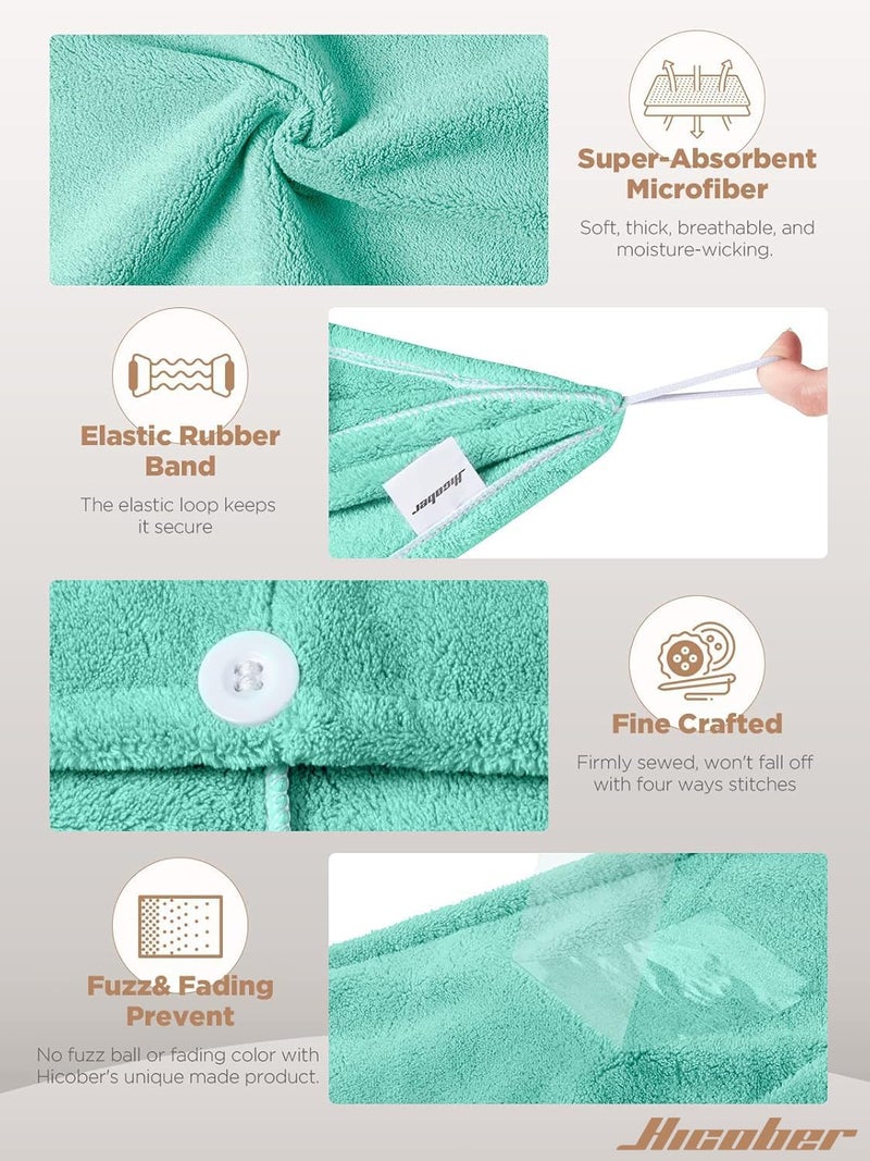 Hicober Microfiber Hair Towel, 3 Packs Hair Turbans for Wet Hair, Drying Hair Wrap Towels for Curly Hair Women Anti Frizz (Green,Purple,Grey) - Image 3