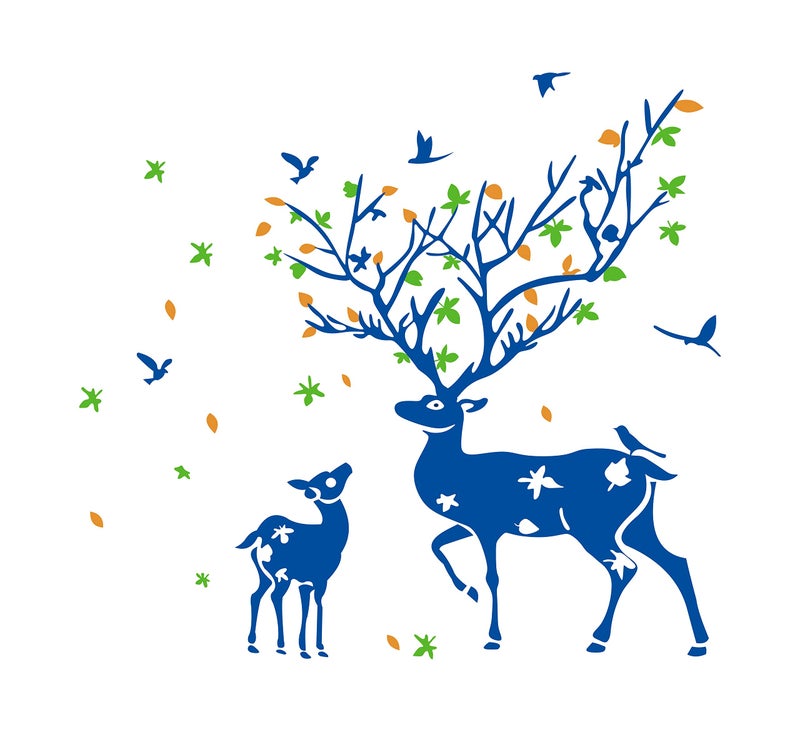 Dreamkraft Deer Mom and Little Deer Fawn Wall Sticker (Multicolor PVC Vinyl 89 x 81 cm) Decorative Items Wall Decorative for Home - Image 1