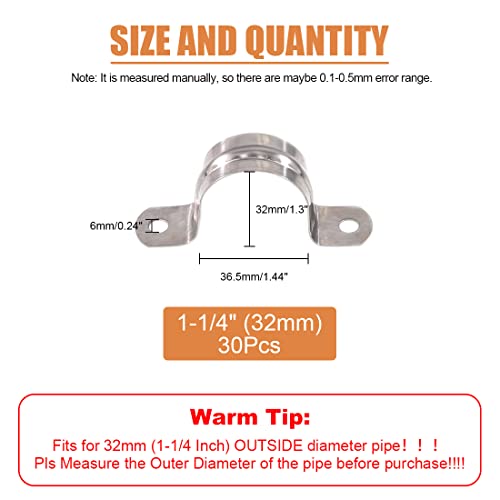 Keadic 30Pcs M32 Two Hole Strap U Bracket Tube Strap Tension Clips Stainless Steel Heavy Duty Rigid Pipe Strap Clamp - Image 2