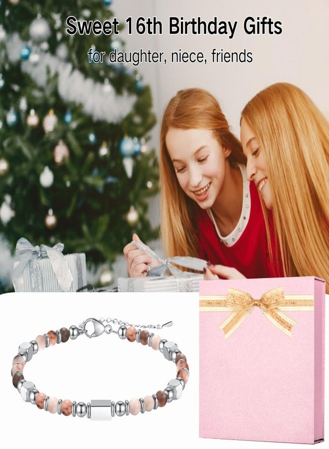 YOYOKIT Sweet 16th Birthday Gifts for Her, Natural Zebra Jasper Stone Bracelets Birthday Decoration for Women, Daughter, Friends, Niece - Image 3