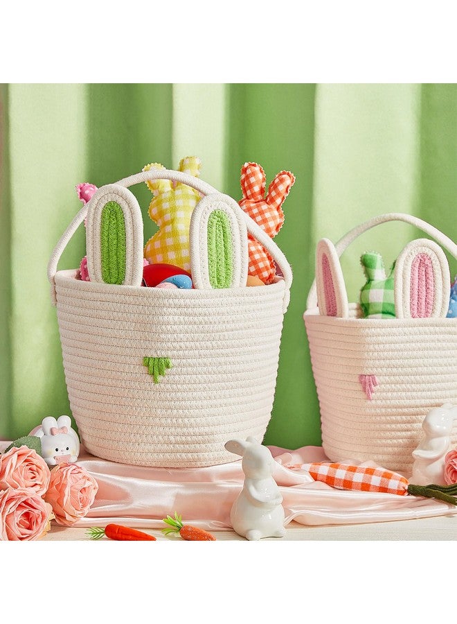 Eaasty 3 Pcs Easter Bunny Basket with Rabbit Ears Easter Egg Basket with Handle Woven Empty Easter Hunt Basket for Kids Toddler Baby Newborn Gifts Stuffer Candy Toy Storage Party Supplies, 12 x 9 Inch - Image 4