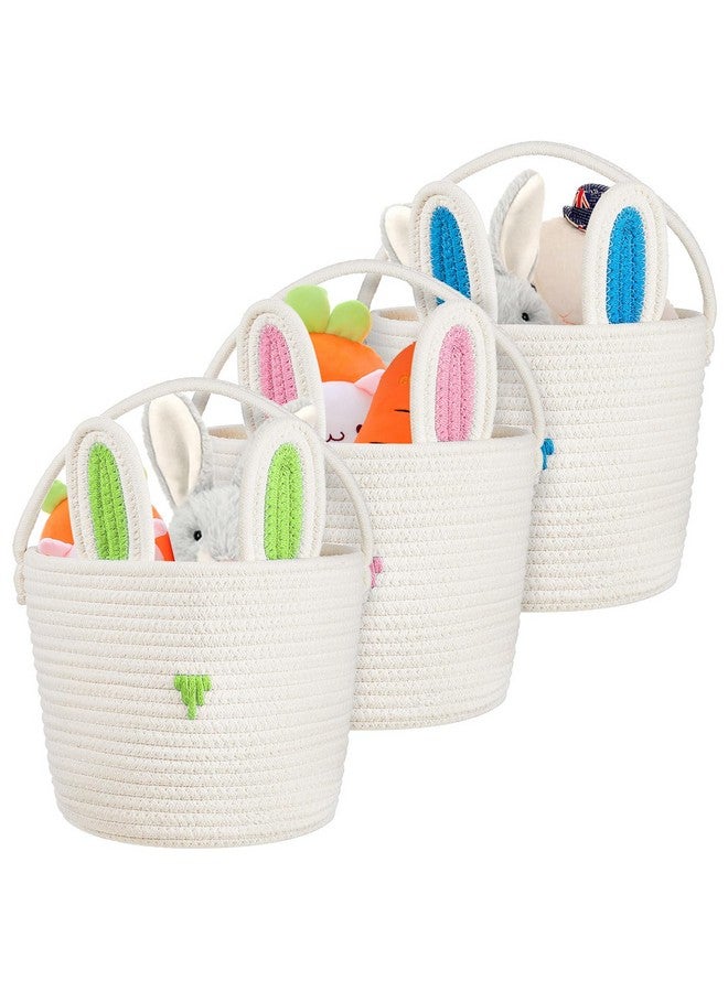 Eaasty 3 Pcs Easter Bunny Basket with Rabbit Ears Easter Egg Basket with Handle Woven Empty Easter Hunt Basket for Kids Toddler Baby Newborn Gifts Stuffer Candy Toy Storage Party Supplies, 12 x 9 Inch - Image 1